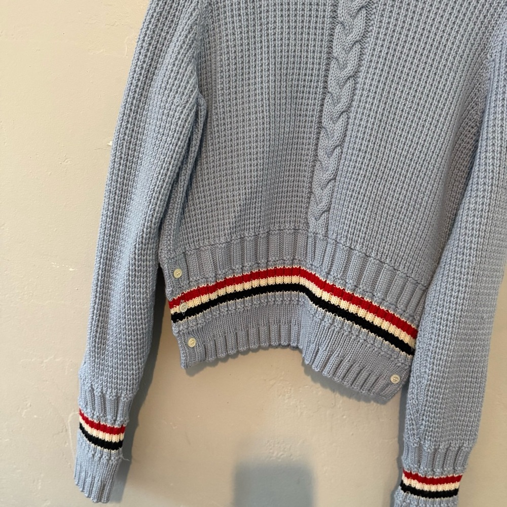Thom Browne. Cable Stitch Classi Pullover Merino Wool Light Blue NEW NWT - Picture 3 of 9